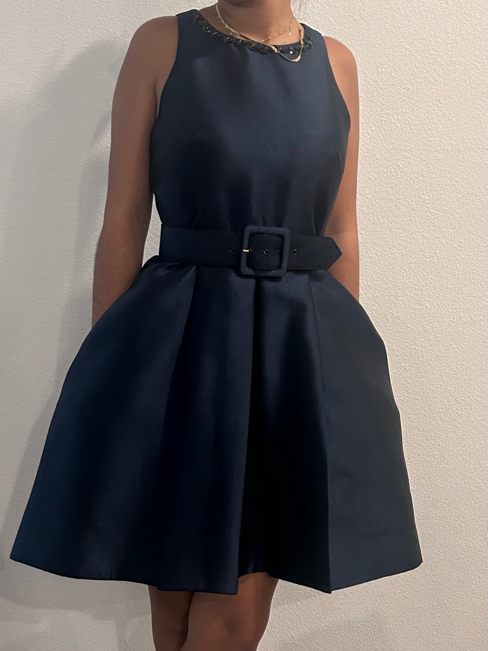 Taylor Navy Sleeveless Belted Mini Dress
